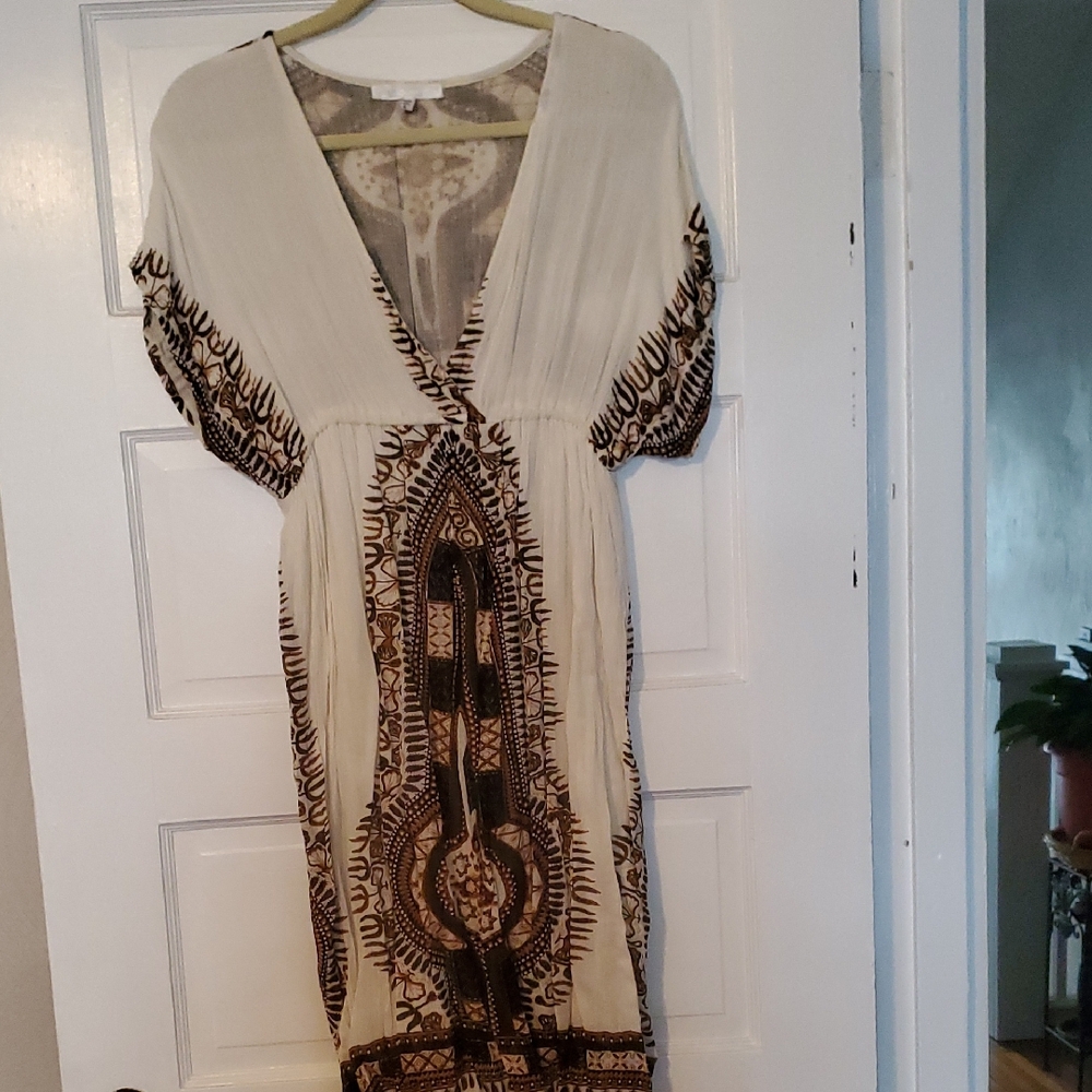 Chic Cream and Brown Women's Midi Dress